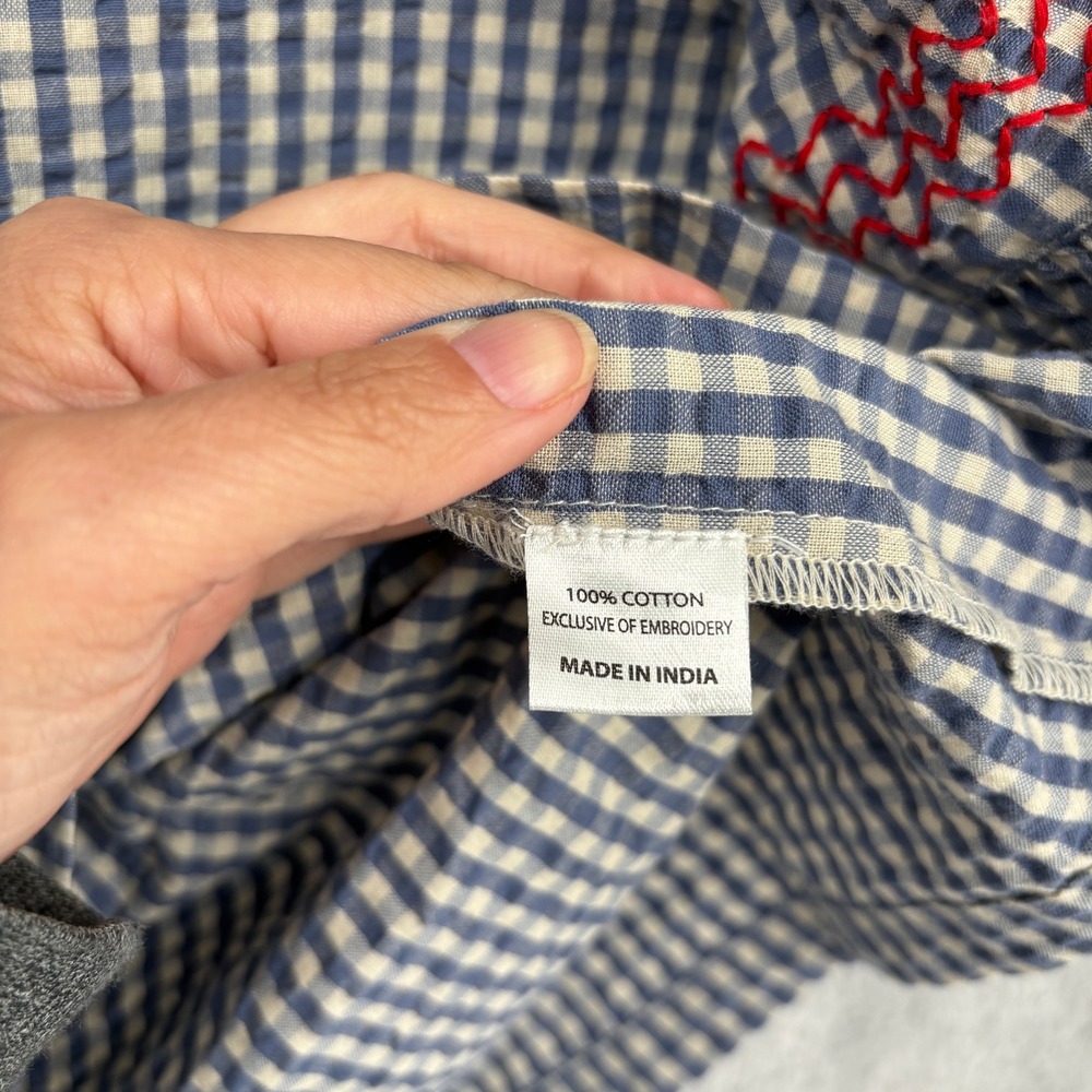 Tuckernuck Beach Cassis Prism Embroidered Gingham Top Size L Navy Blue White Red - Picture 6 of 8